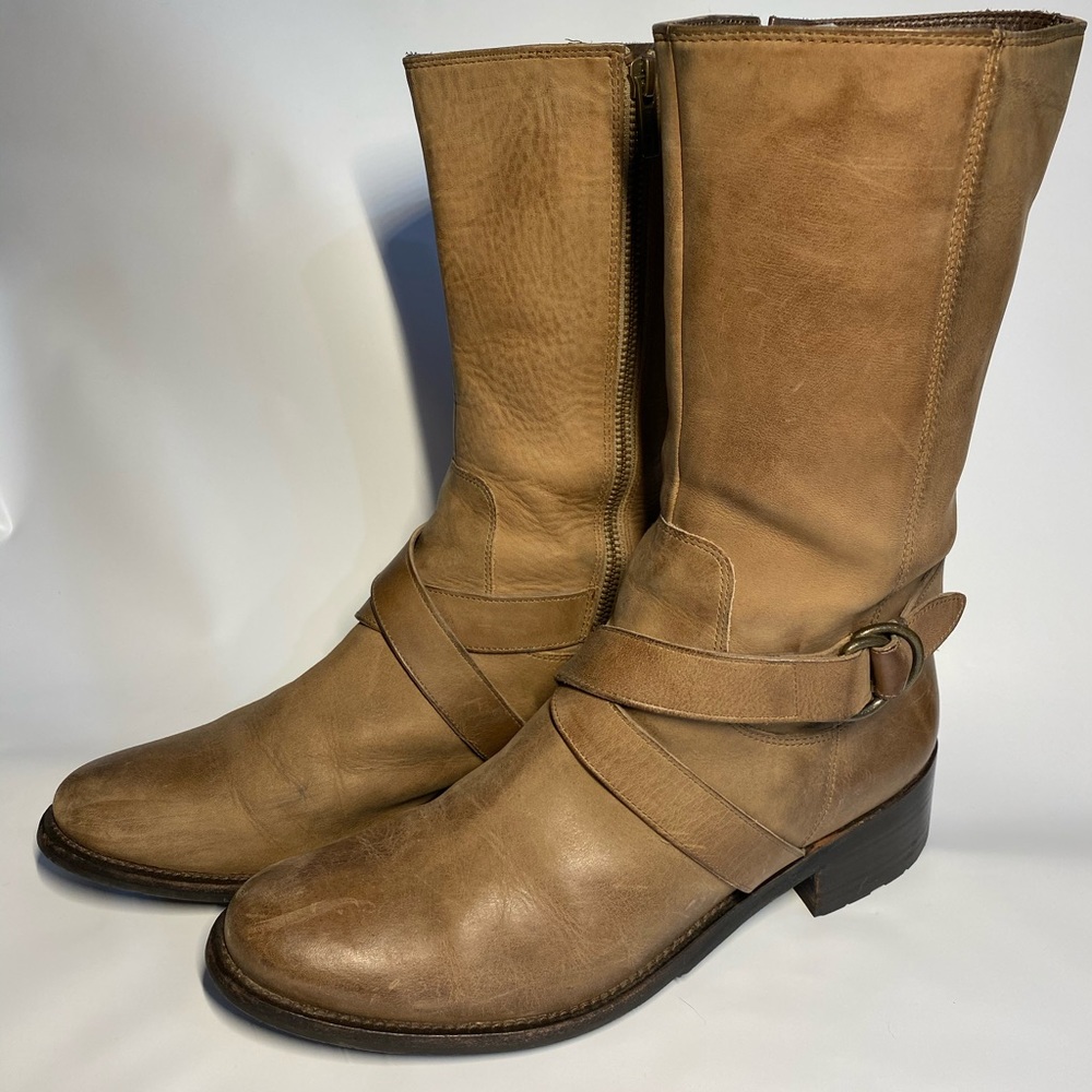 Cole Haan Tan Leather Zipper Boots Mid ankle